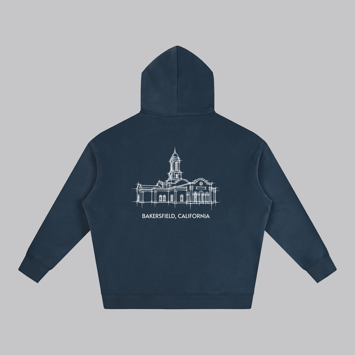 Bakersfield Temple back print flat lay - Navy Blue