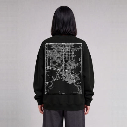 Coeur d'Alene map sweatshirt, back print on model - Black