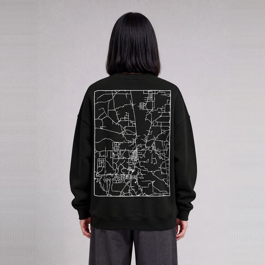 Snowflake map sweatshirt, back print on model - Black