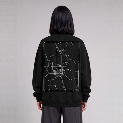 Montpelier map sweatshirt, back print on model - Black