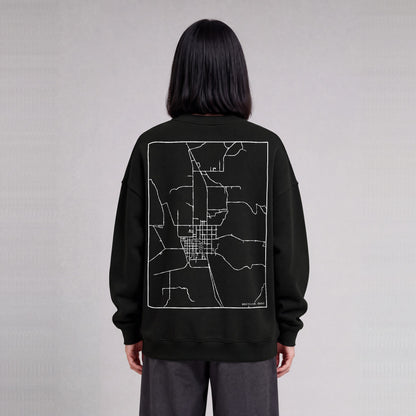 Montpelier map sweatshirt, back print on model - Black