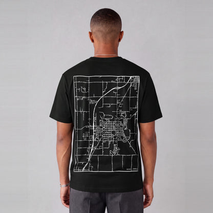 Rexburg map tee, back print on model - Black