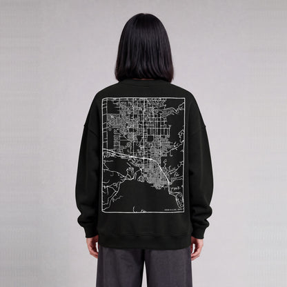 Coeur d'Alene map sweatshirt, back print on model - Black
