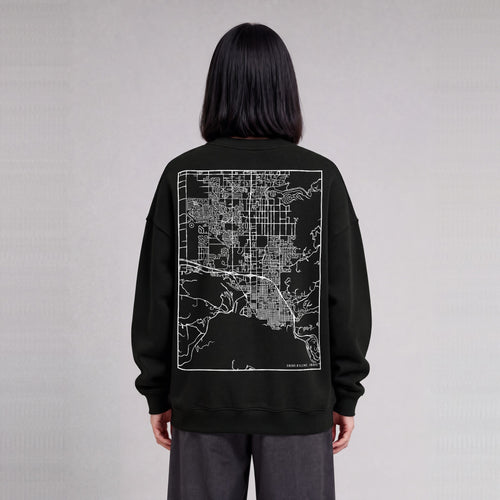 Coeur d'Alene map sweatshirt, back print on model - Black
