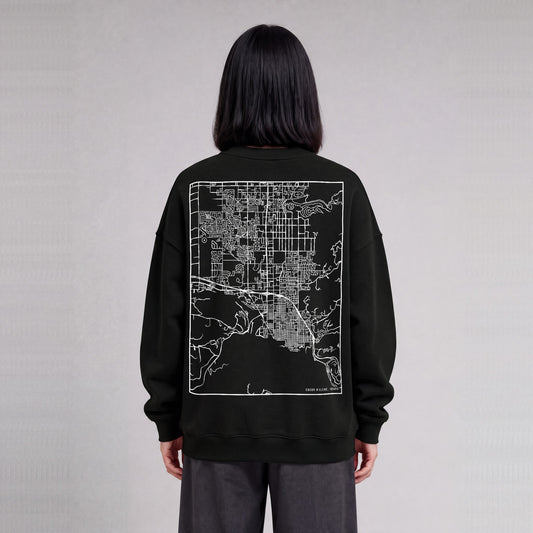 Coeur d'Alene map sweatshirt, back print on model - Black