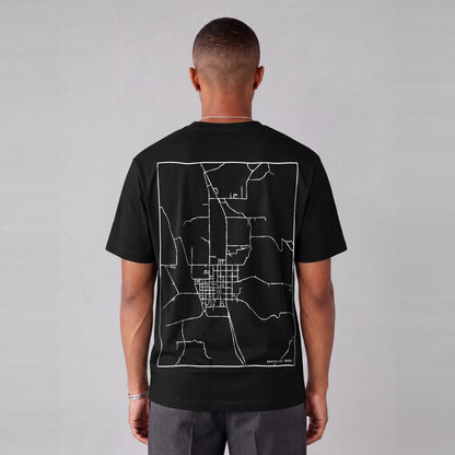 Montpelier map tee, back print on model - Black
