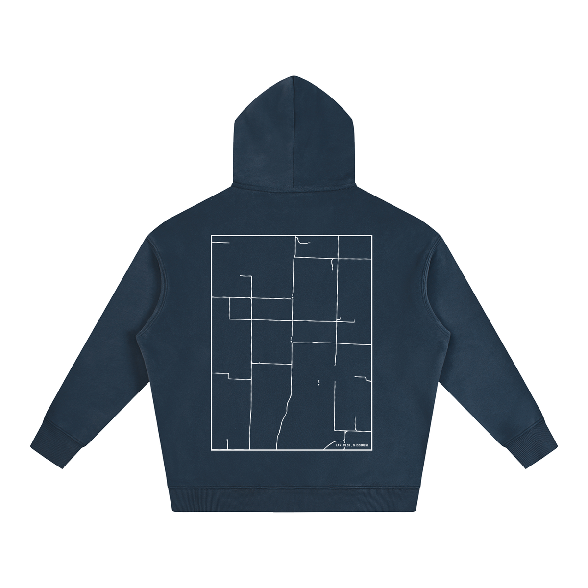 Far West map hoodie, back print - Navy Blue