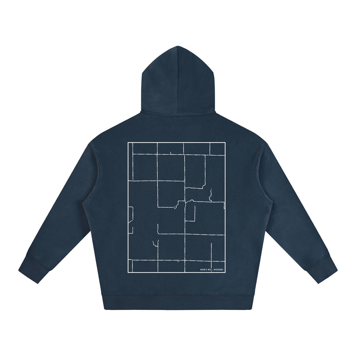 Haun's Mill map hoodie, back print - Navy Blue