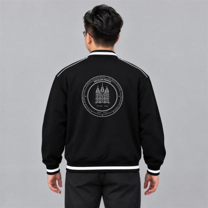 Temple Seal bomber jacket back print on model - Black