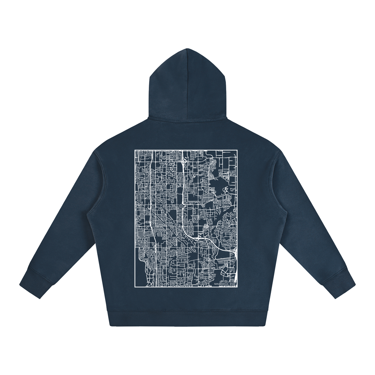 Taylorsville map hoodie, back print - Navy Blue