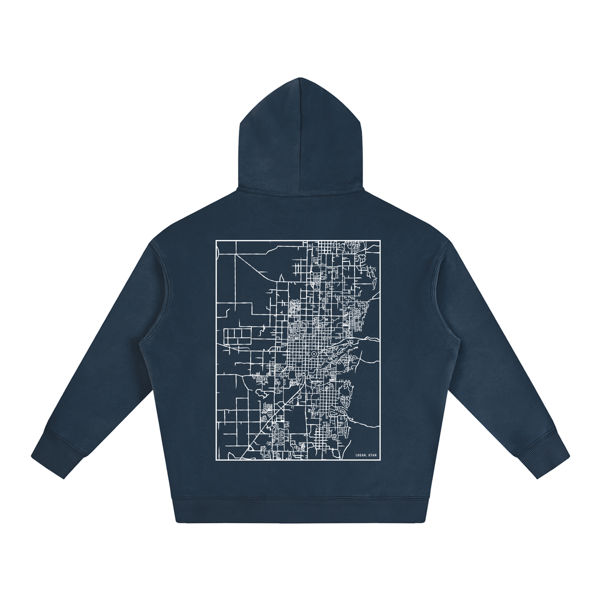 Logan map hoodie, back print - Navy Blue