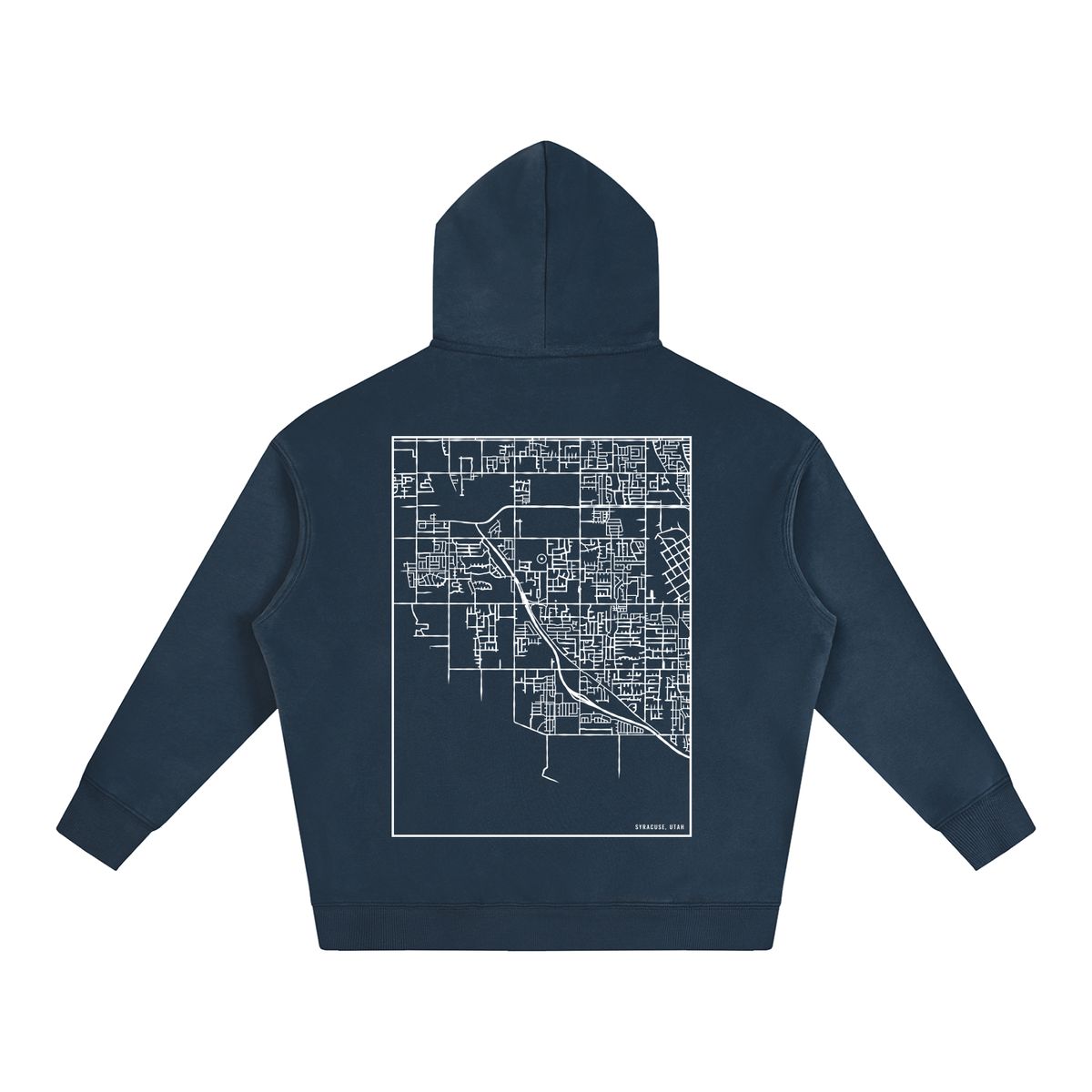 Syracuse map hoodie, back print - Navy Blue
