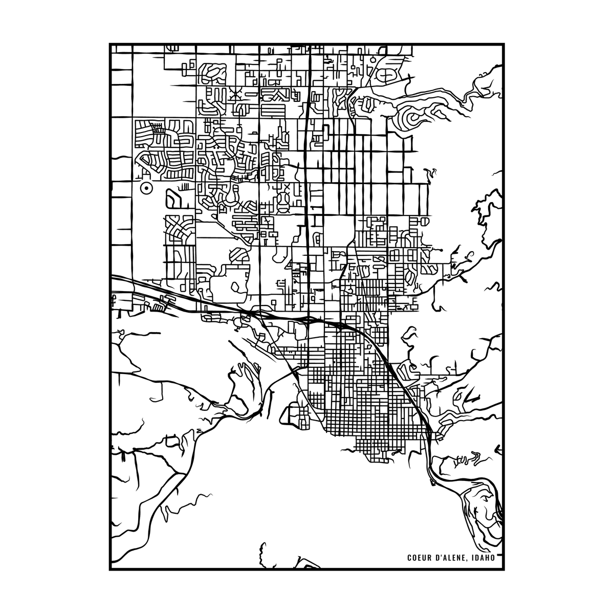 City map art close-up - Coeur d'Alene