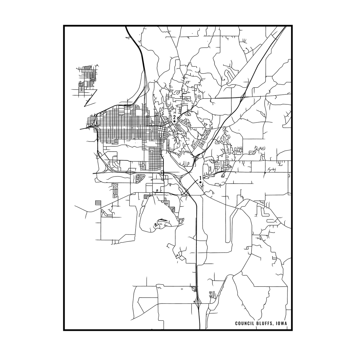 City map art close-up - Council Bluffs