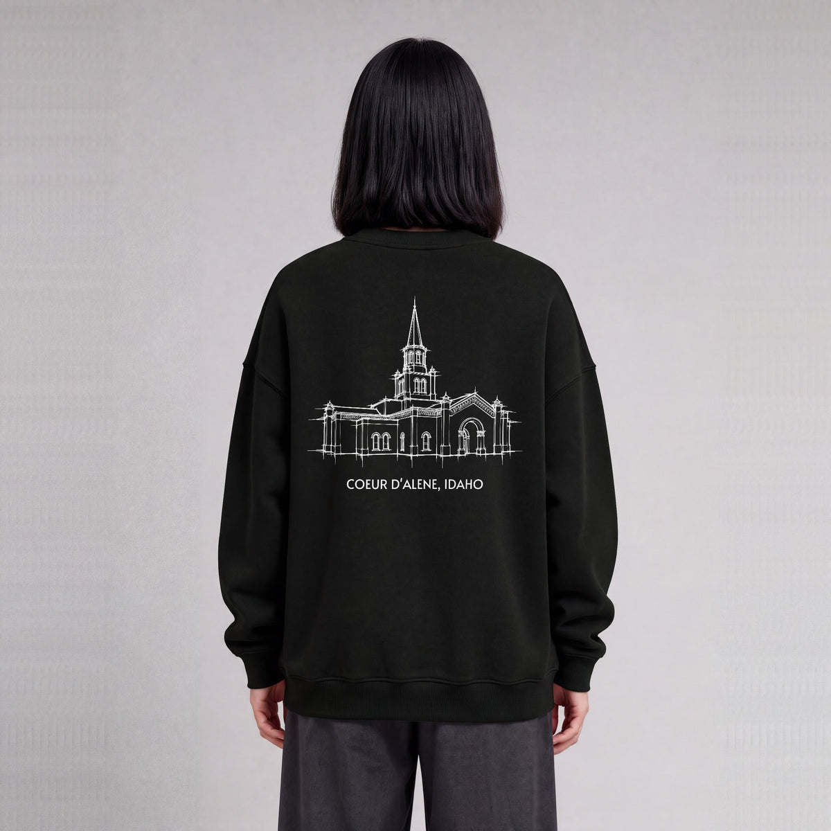 Coeur d'Alene Temple back print on model - Black