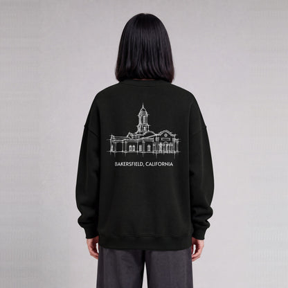 Bakersfield Temple back print on model - Black