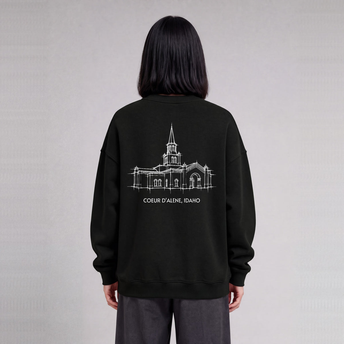 Coeur d'Alene Temple back print on model - Black