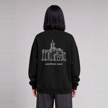 Montpelier Temple back print on model - Black