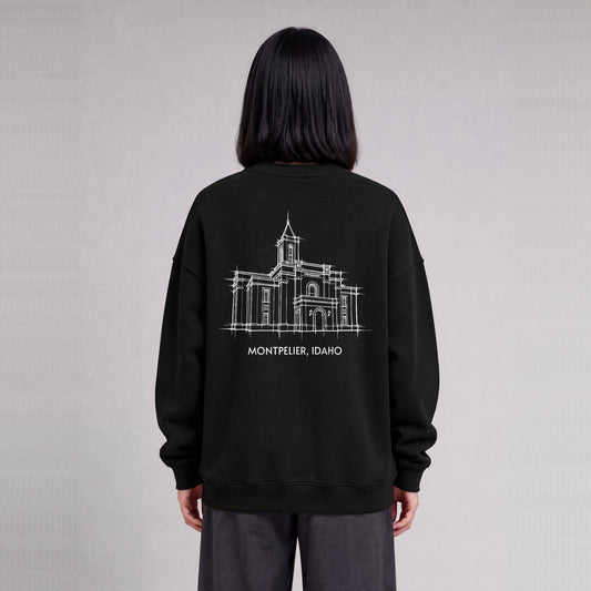 Montpelier Temple back print on model - Black