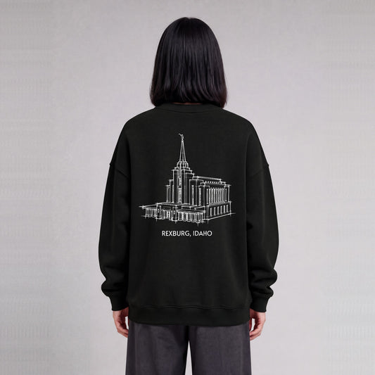Rexburg Temple back print on model - Black
