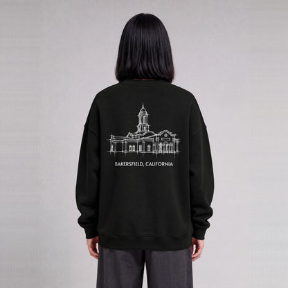 Bakersfield Temple back print on model - Black
