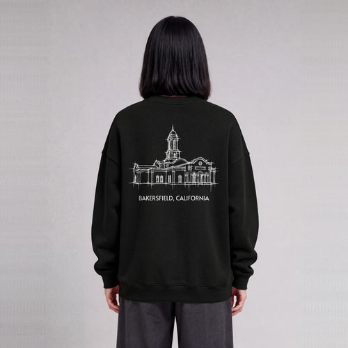 Bakersfield Temple back print on model - Black