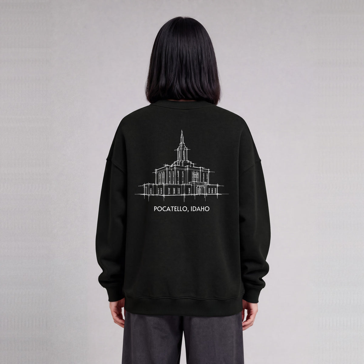 Pocatello Temple back print on model - Black