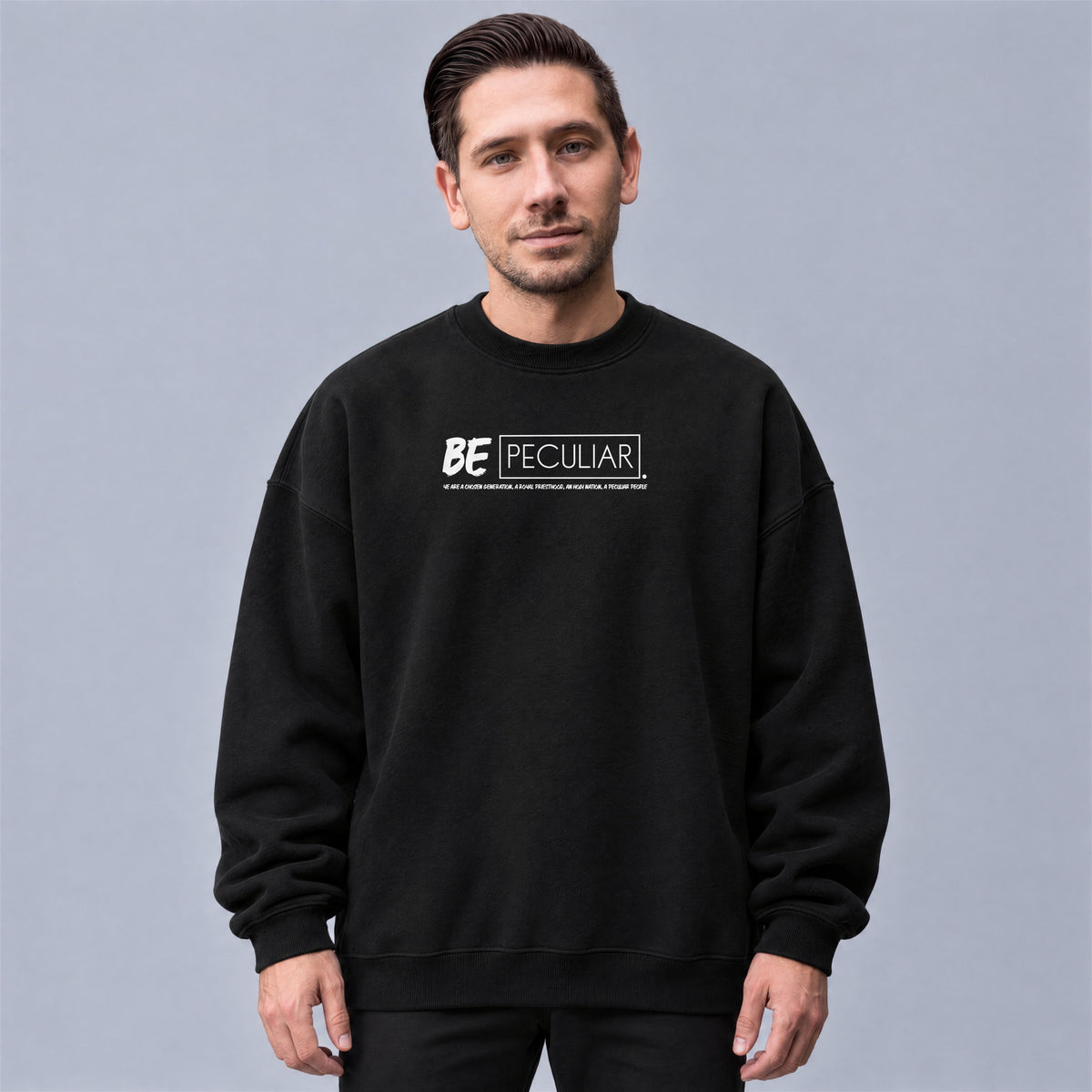 Be Peculiar sweatshirt front print on model - Black
