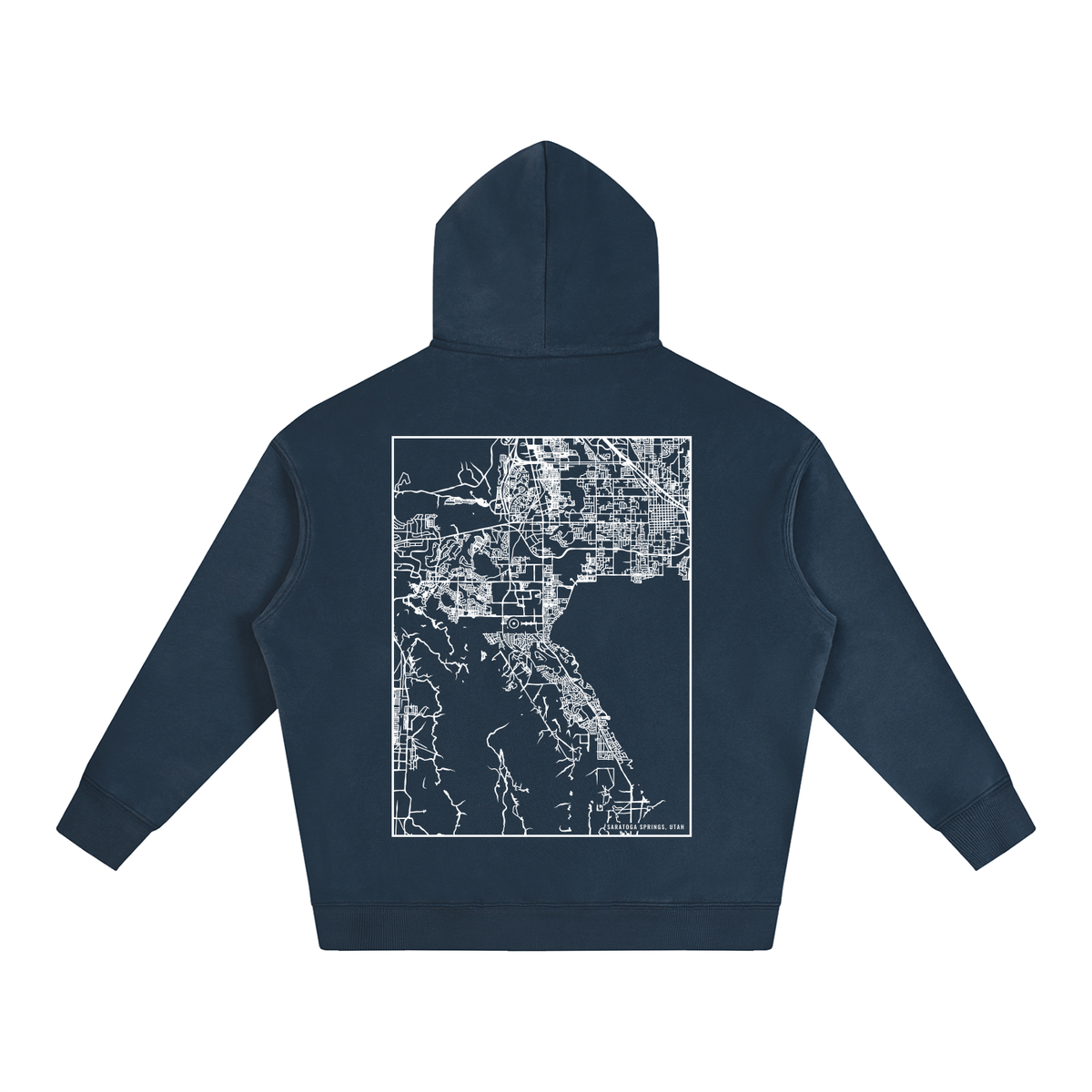 Saratoga Springs map hoodie, back print - Navy Blue