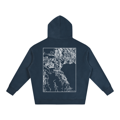 Saratoga Springs map hoodie, back print - Navy Blue