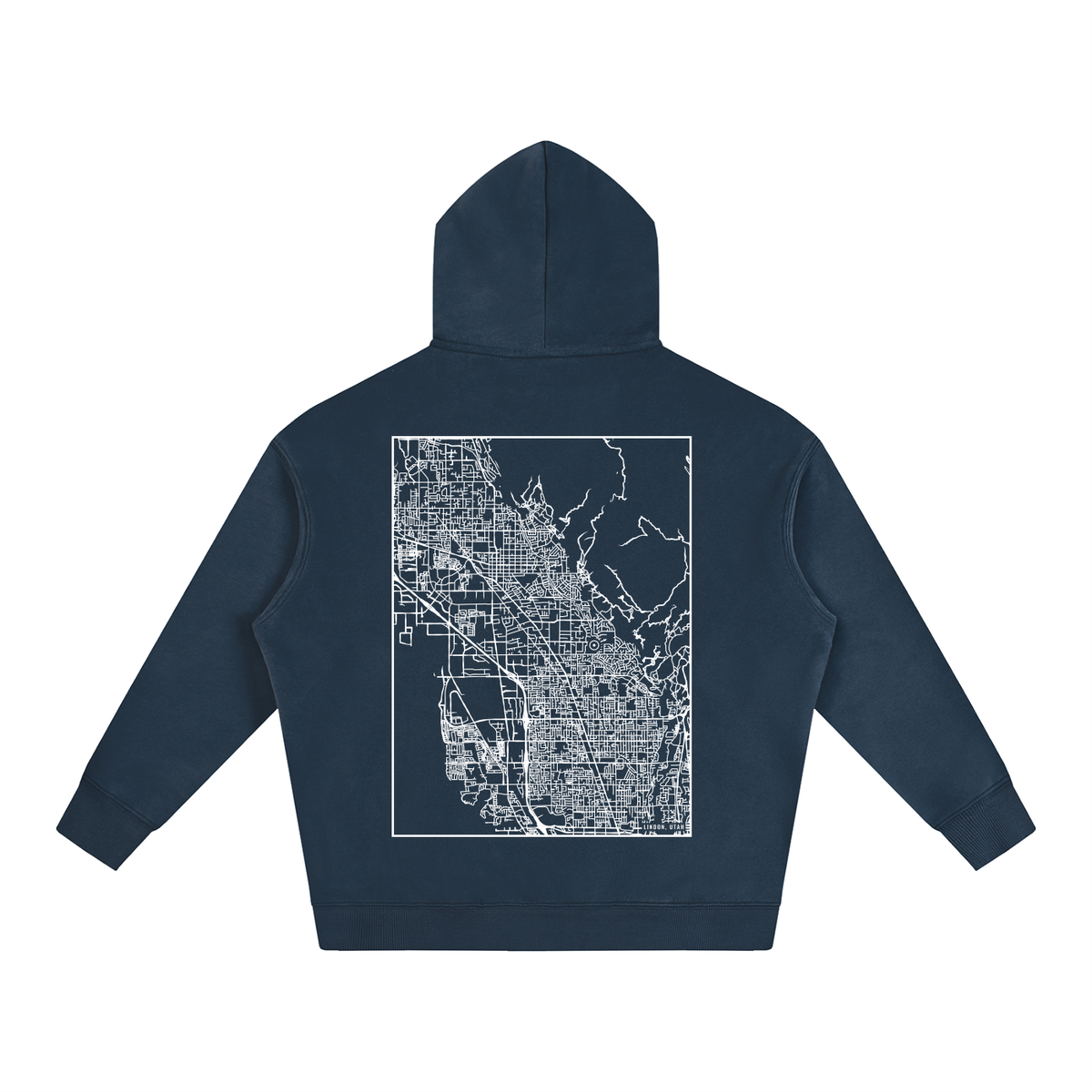 Lindon map hoodie, back print - Navy Blue