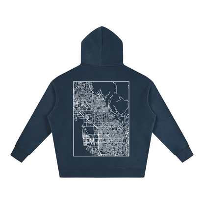 Lindon map hoodie, back print - Navy Blue