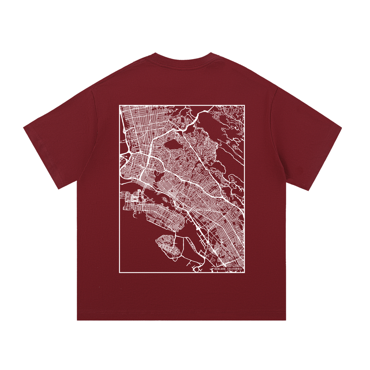 Oakland map tee, back print - Maroon