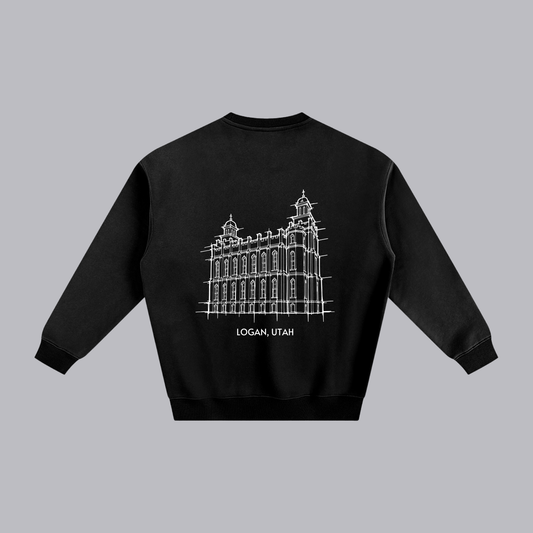 Logan Temple back print flat lay - Black