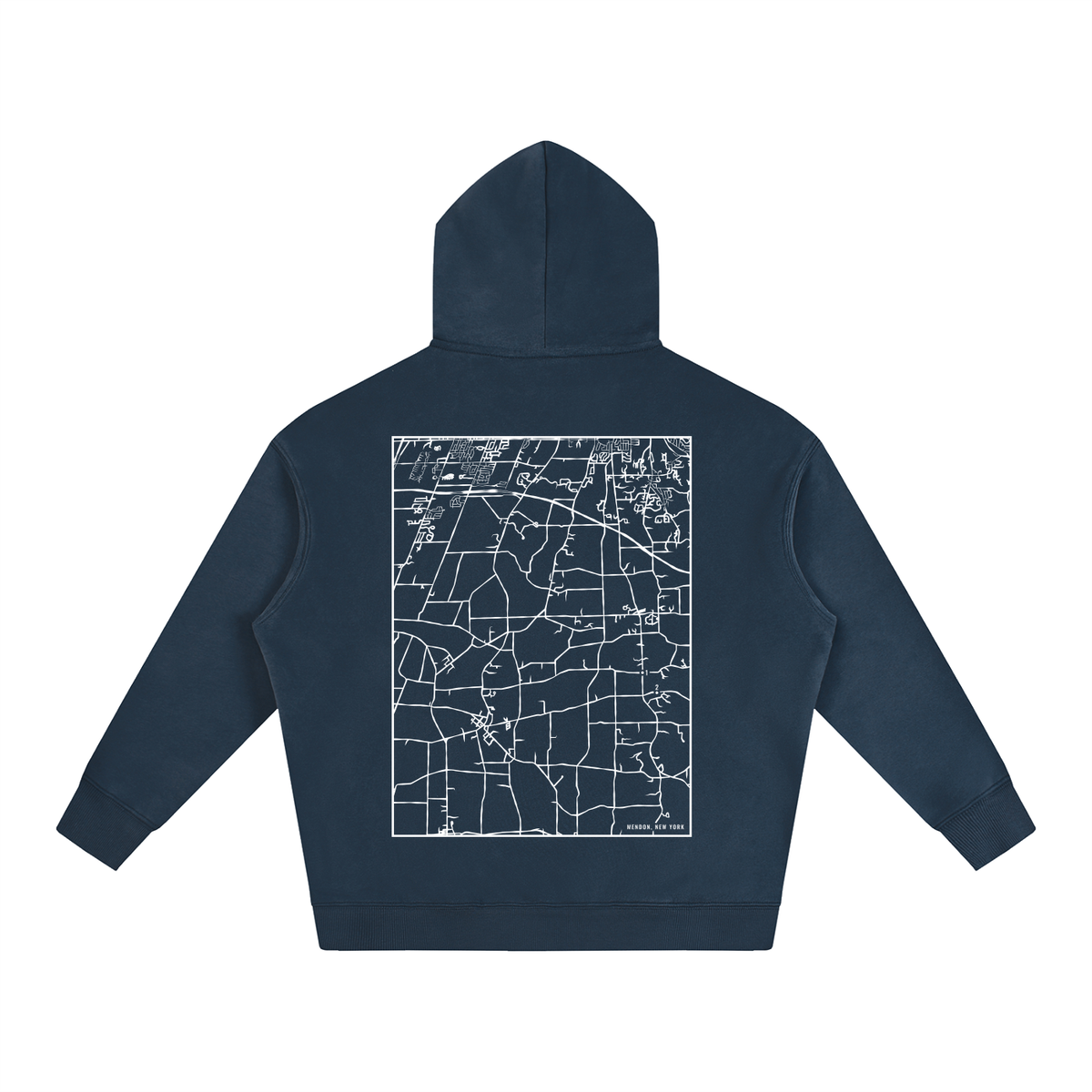 Mendon map hoodie, back print - Navy Blue