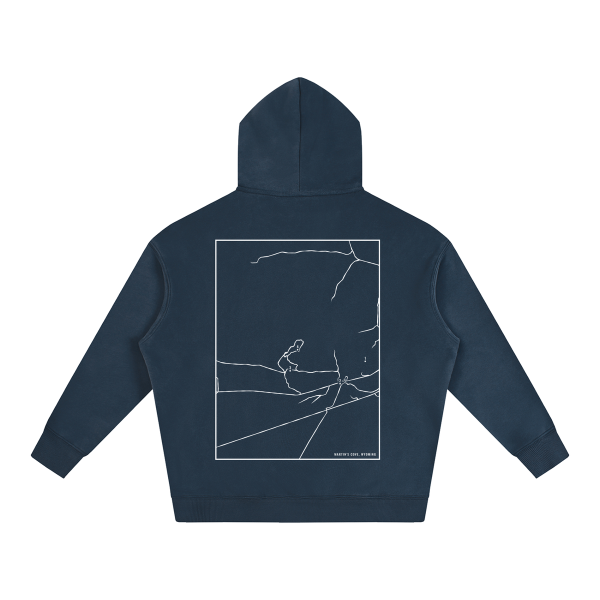 Martin's Cove map hoodie, back print - Navy Blue
