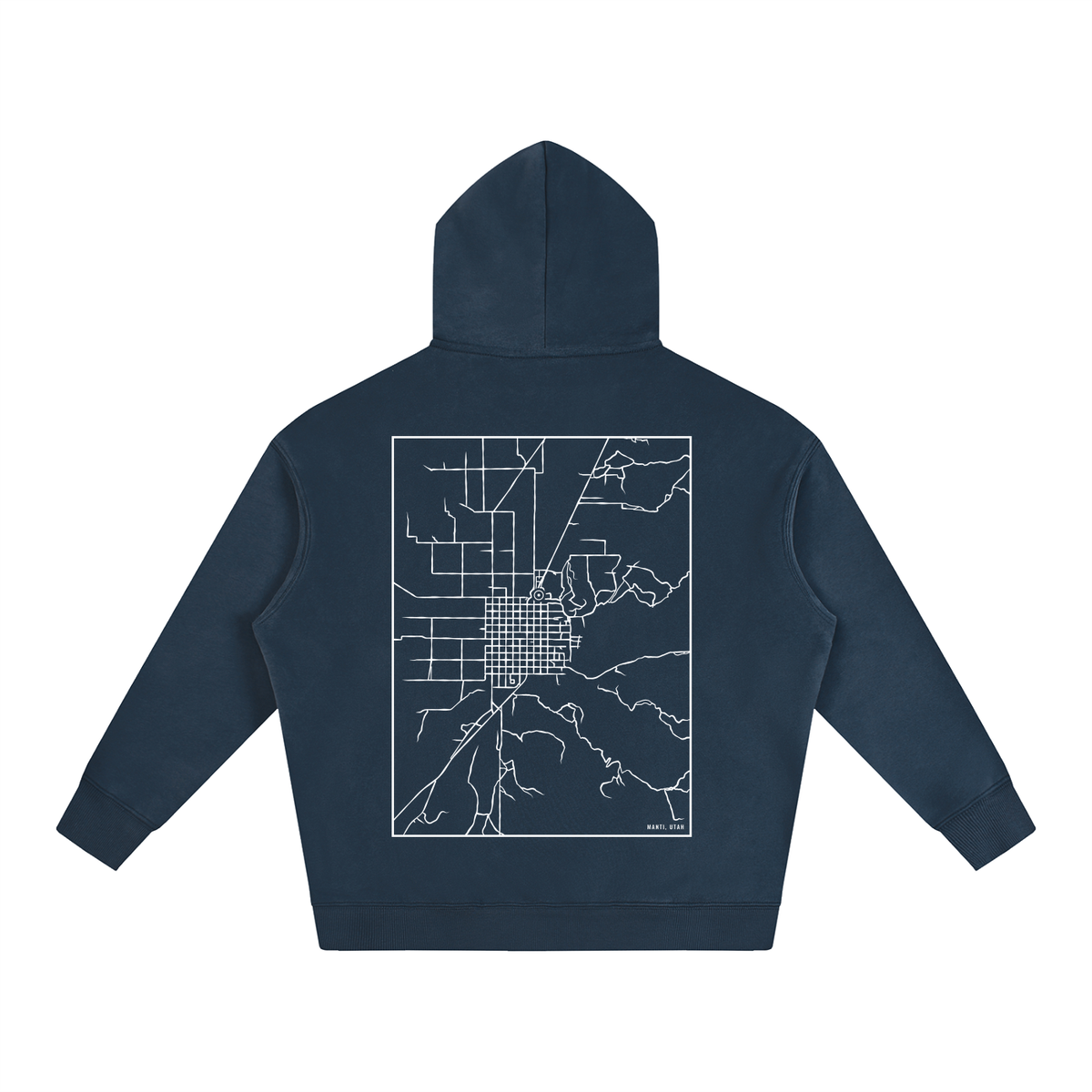 Manti map hoodie, back print - Navy Blue