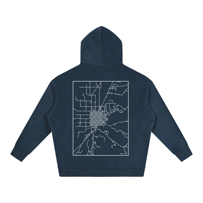 Manti map hoodie, back print - Navy Blue