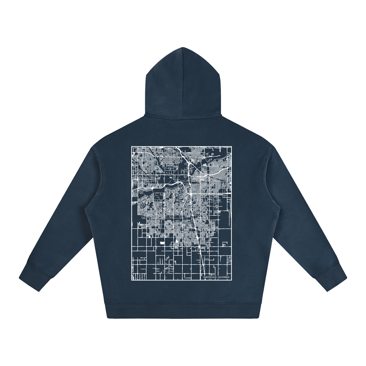 Bakersfield map hoodie, back print - Navy Blue