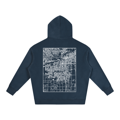 Bakersfield map hoodie, back print - Navy Blue
