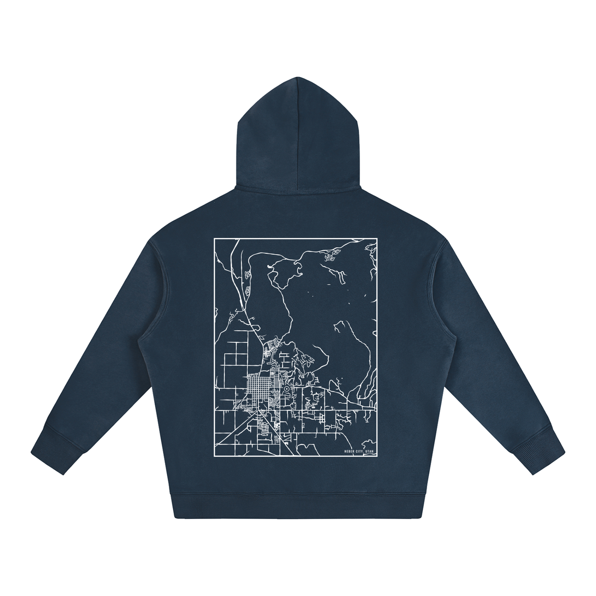 Heber City map hoodie, back print - Navy Blue