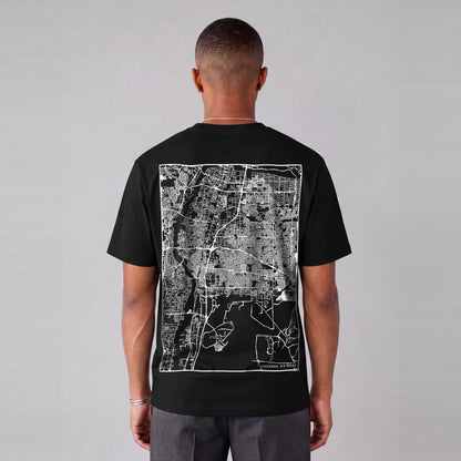 Albuquerque map tee, back print on model - Black