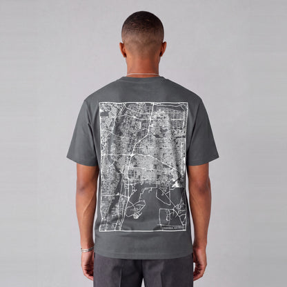 Albuquerque map tee, back print on model - Charcoal