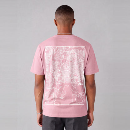 Albuquerque map tee, back print on model - Pink
