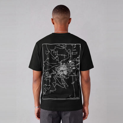 Cody map tee, back print on model - Black