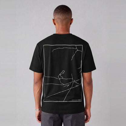 Martin's Cove map tee, back print on model - Black