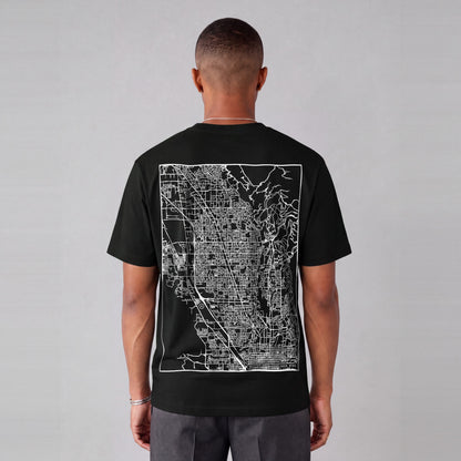 Orem map tee, back print on model - Black
