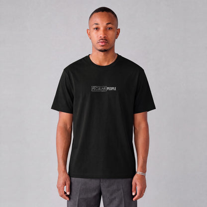 Orem map tee, front logo on model - Black