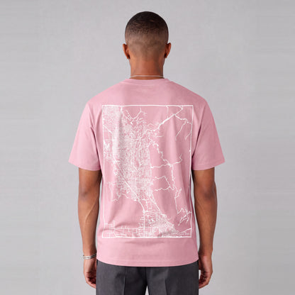 Provo map tee, back print on model - Pink