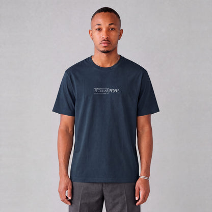 South Jordan map tee, front logo on model - Navy Blue